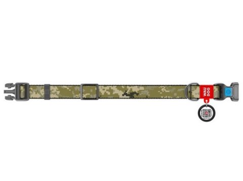 Collar WauDog Nylon Obroża nylonowa z QR-paszportem, plastikowy fastex, wzór MILITARY, M 20mm/28-40cm