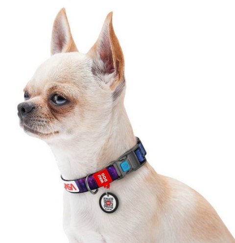 Collar WauDog Nylon Obroża nylonowa z QR-paszportem, plastikowy fastex, wzór NASA21, 15mm/25-35cm