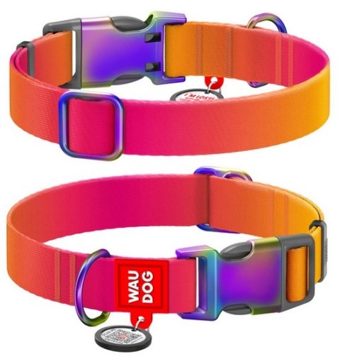 Collar WauDog Recycled Obroża nylonowa z QR-paszportem, gradient L 25mm/33-49cm pomarańczowy